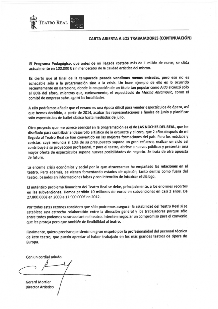 Carta enviada por Mortier a trabajadores