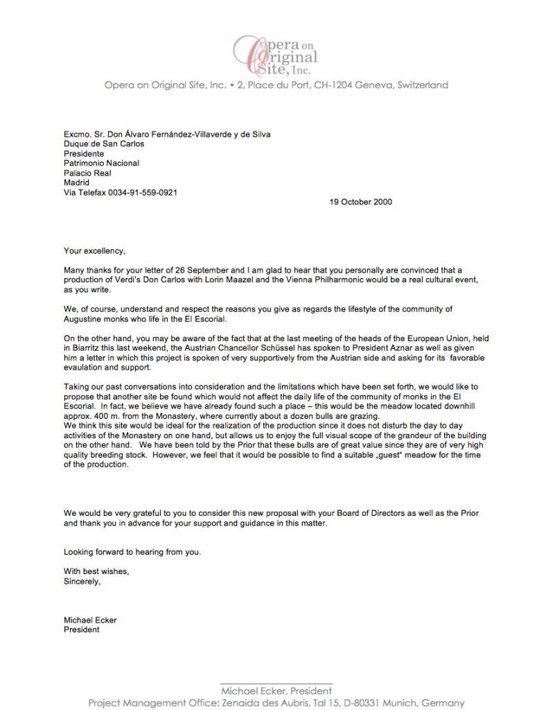 Cartas Eckert Duque San Carlos Don Carlo 18.10.00
